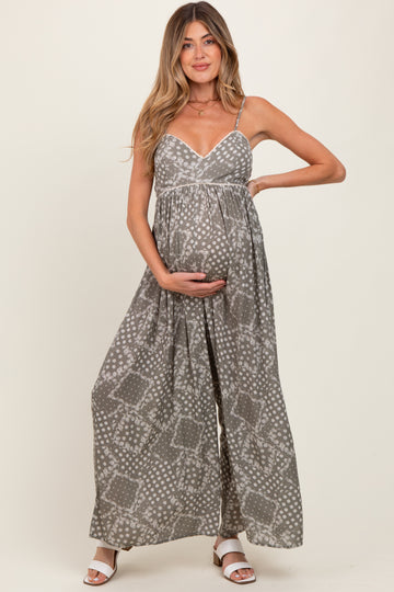 Olive Paisley Printed Wide Relaxed Fit Maternity Jumpsuit