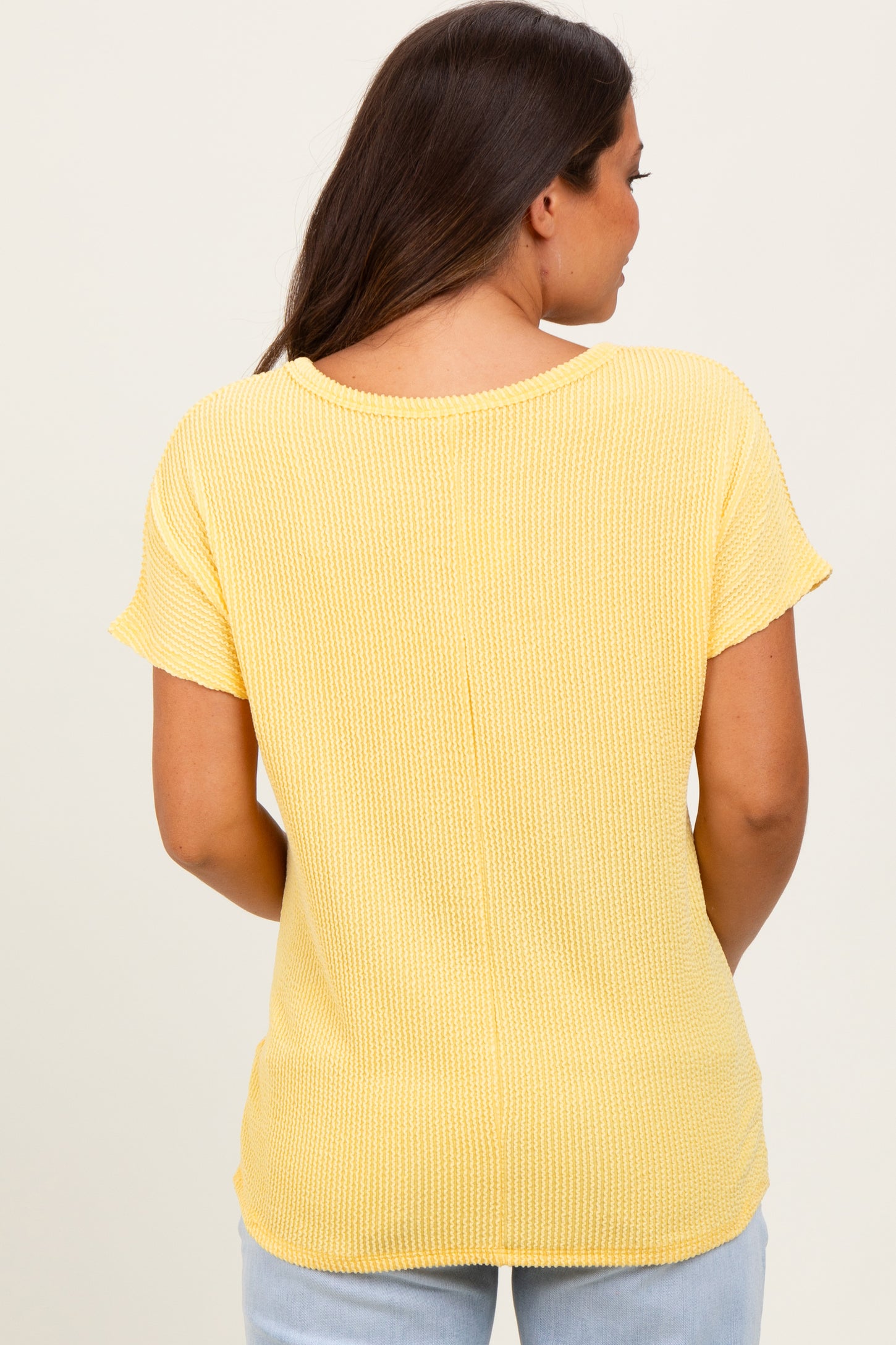 Yellow Ribbed Notched Neckline Maternity Top