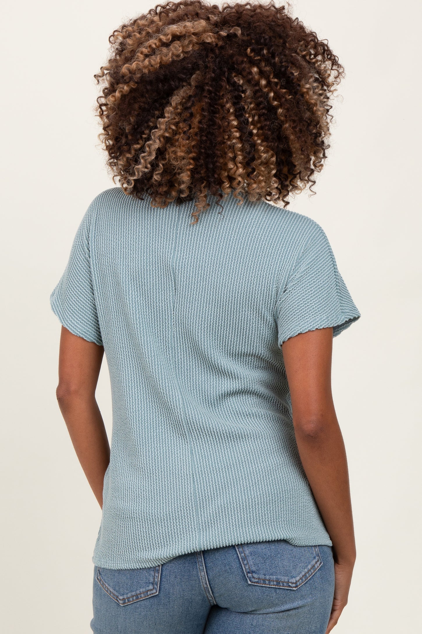 Mint Green Ribbed Notched Neckline Maternity Top