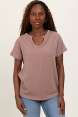 Mocha Ribbed Notched Neckline Maternity Top