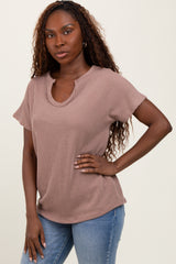Mocha Ribbed Notched Neckline Top