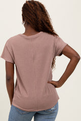 Mocha Ribbed Notched Neckline Top