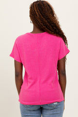 Fuchsia Ribbed Notched Neckline Top