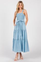 Light Blue Smocked Tiered Midi Dress