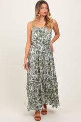 Olive Floral Waist Tie Maternity Maxi Dress