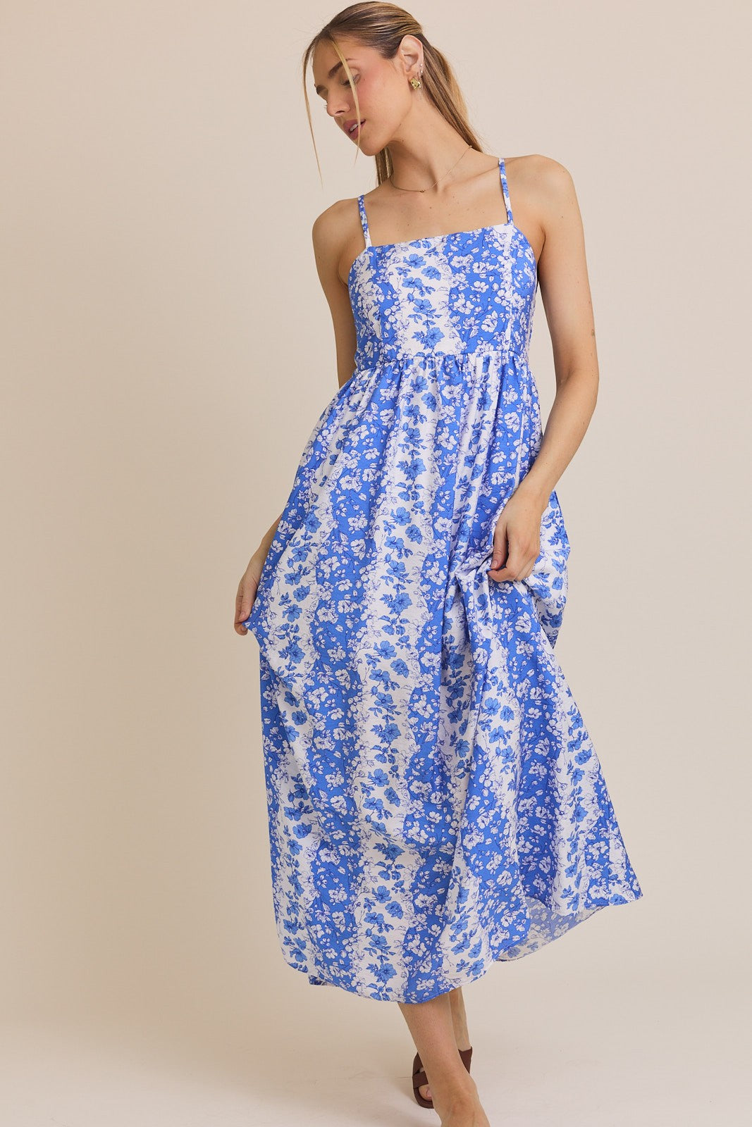Blue Floral Colorblock Sleeveless Maternity Maxi Dress
