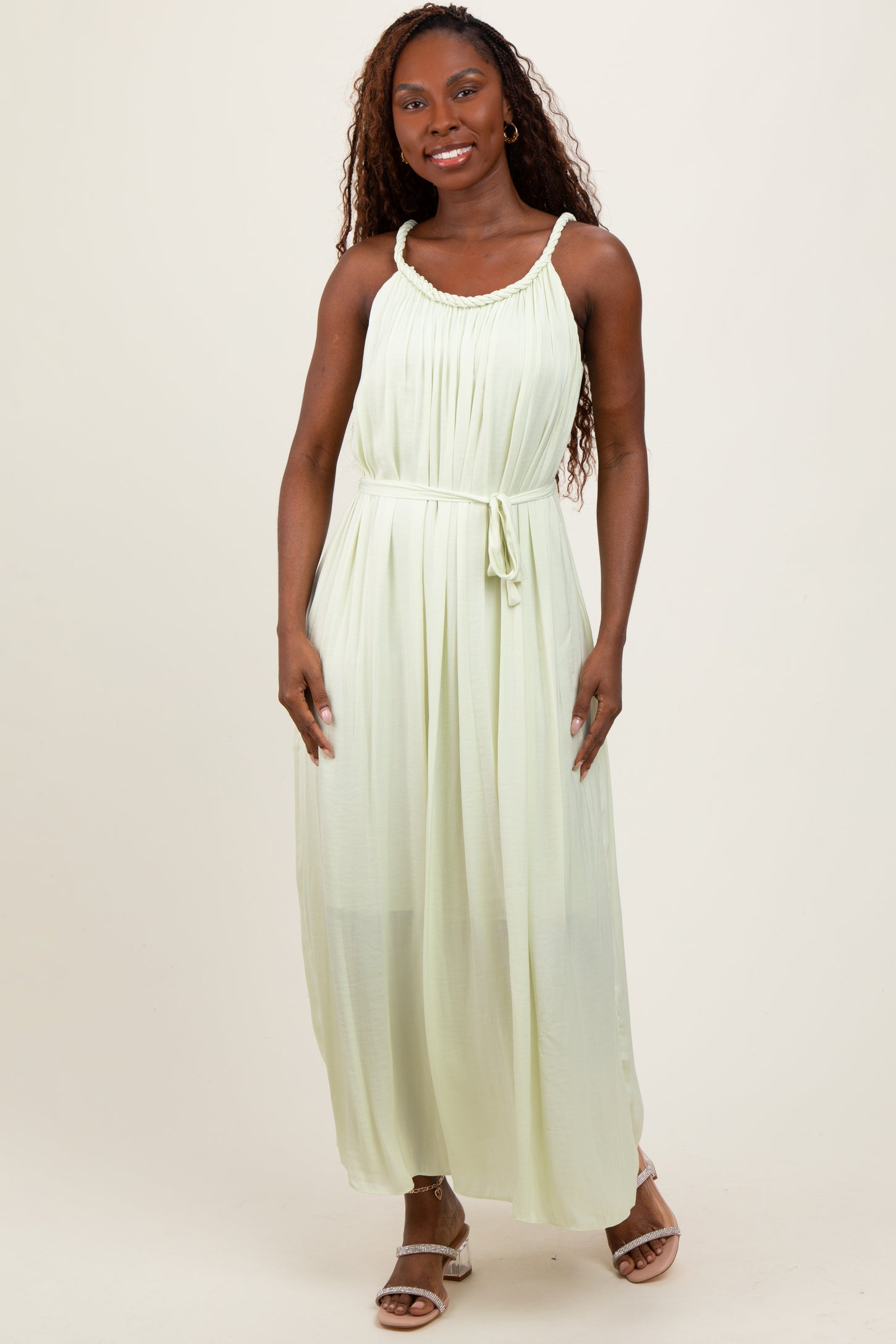 Light Mint Braided Neckline Maxi Dress