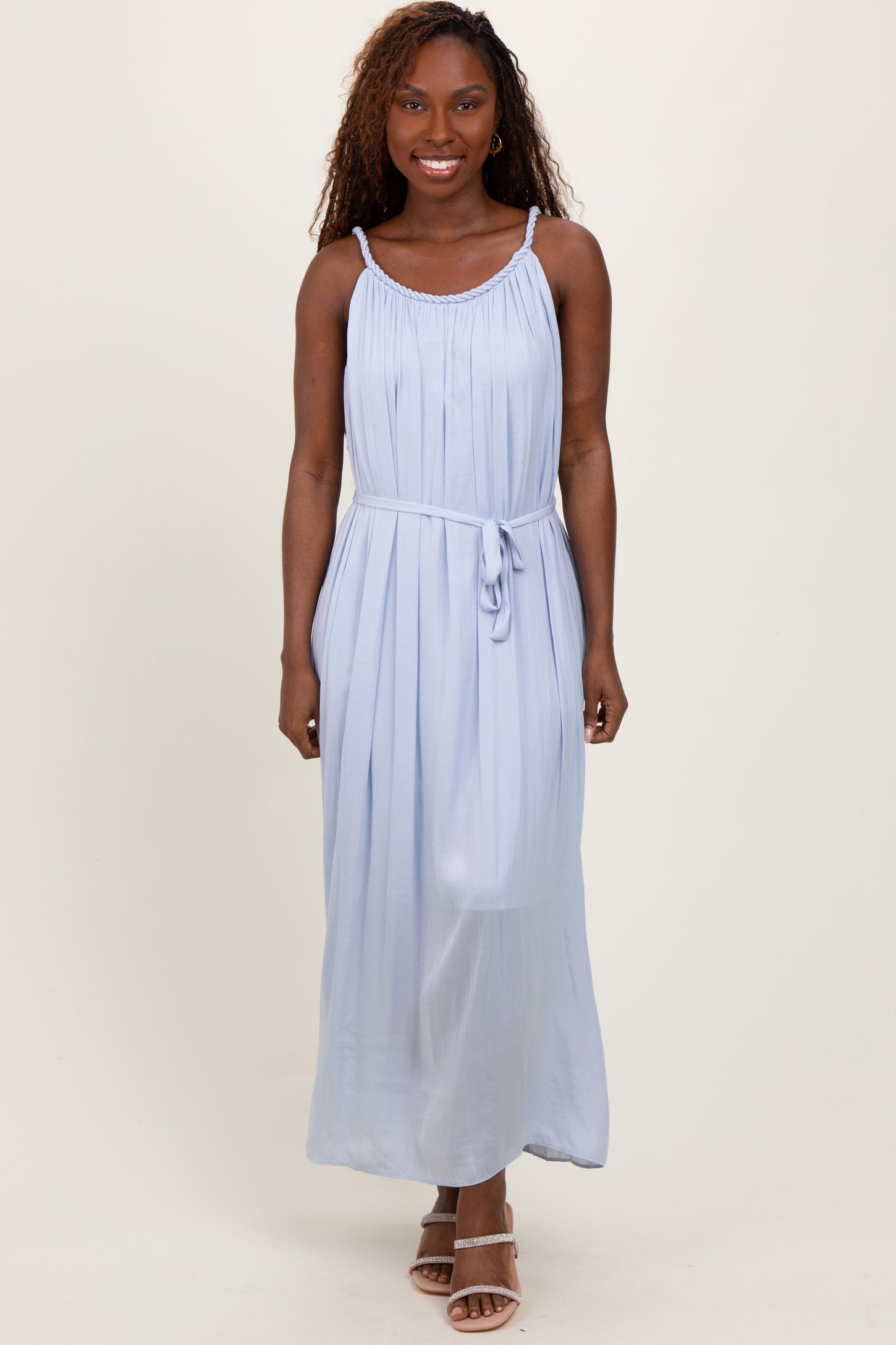 braided maxi dress Braided Mesh Insert Maxi Dress Brown