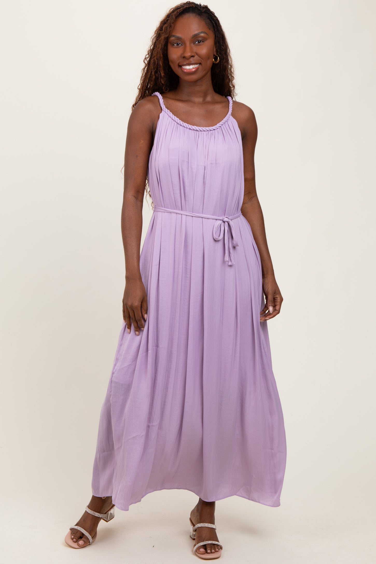 Lavender Braided Neckline Maternity Maxi Dress