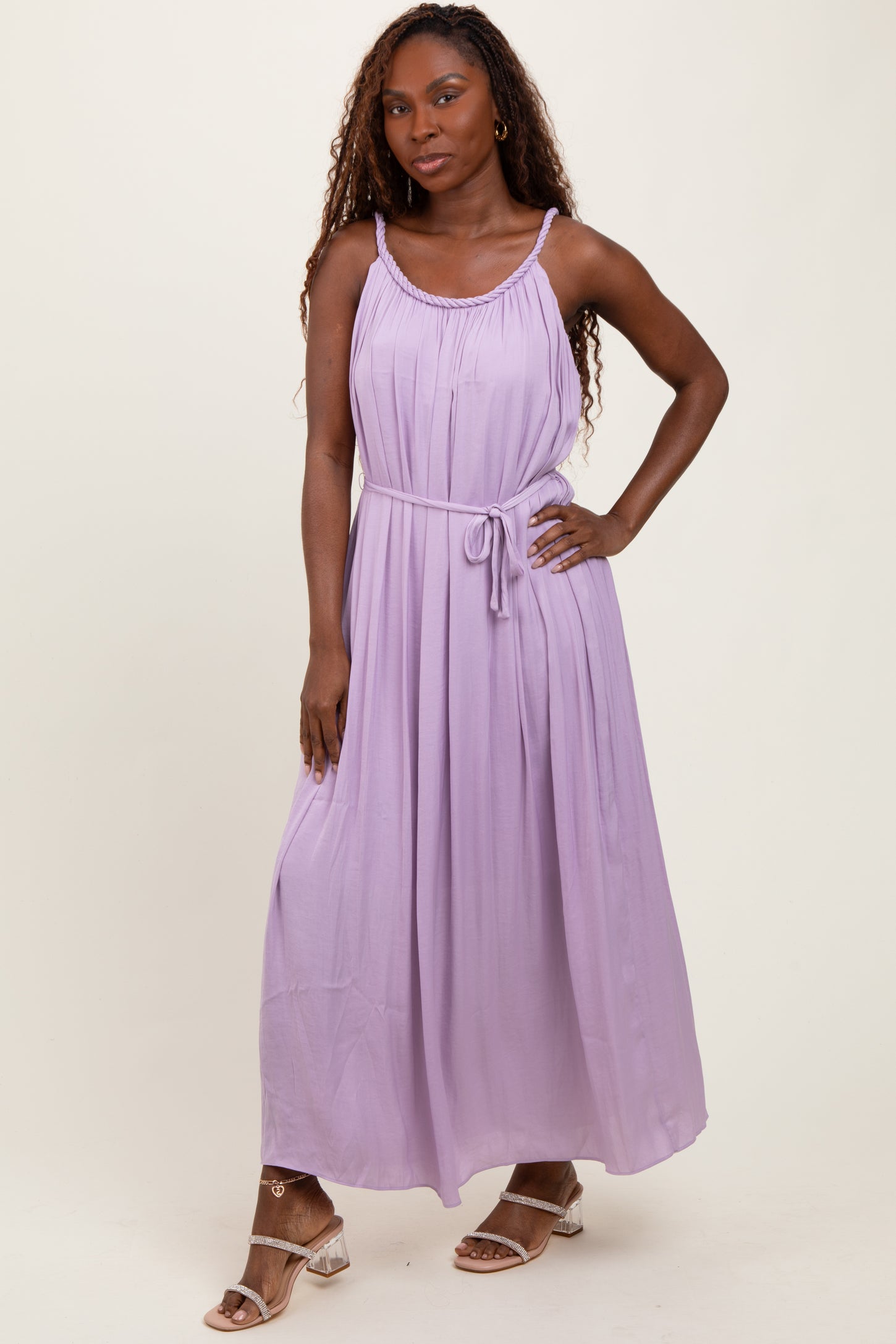 Lavender Braided Neckline Maxi Dress