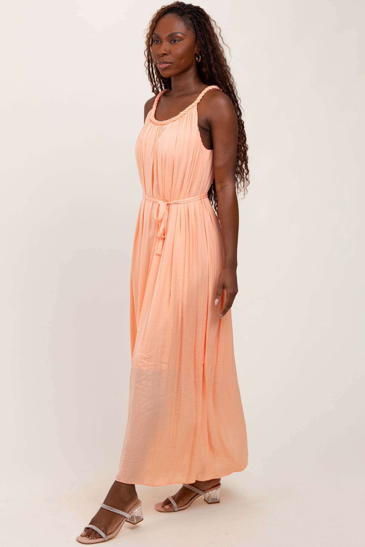 Peach Braided Neckline Maxi Dress PinkBlush Peach Braided Neckline Maxi Dress PinkBlush