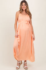 Peach Braided Neckline Maternity Maxi Dress