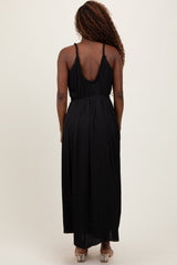 Black Braided Neckline Maxi Dress