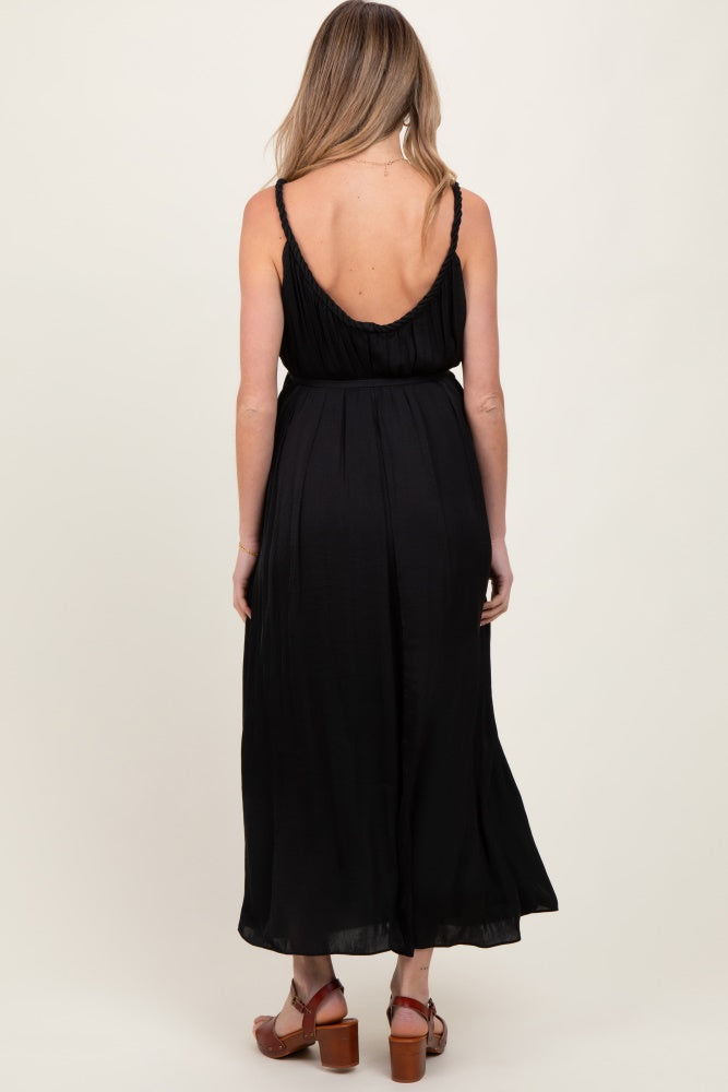 Black Braided Neckline Maternity Maxi Dress