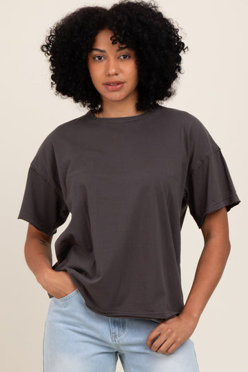 Black Boxy Raw Edge Short Sleeve Tee