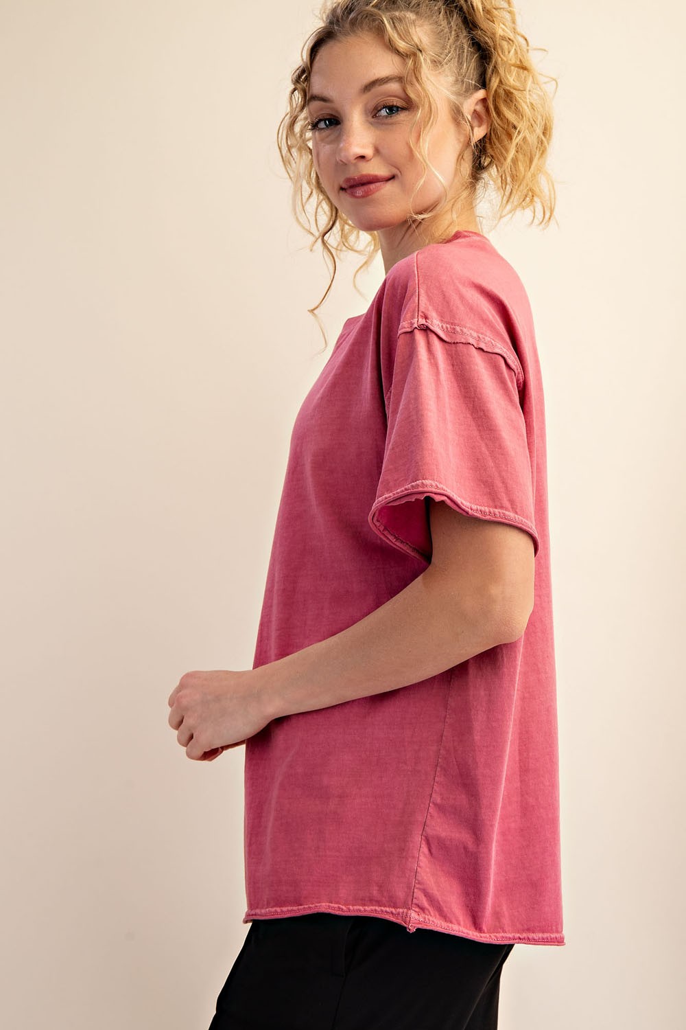 Dark Mauve Boxy Raw Edge Short Sleeve Tee