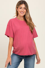 Dark Mauve Boxy Raw Edge Maternity Short Sleeve Tee