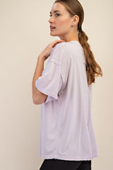 Lavender Boxy Raw Edge Short Sleeve Tee