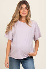 Lavender Boxy Raw Edge Maternity Short Sleeve Tee
