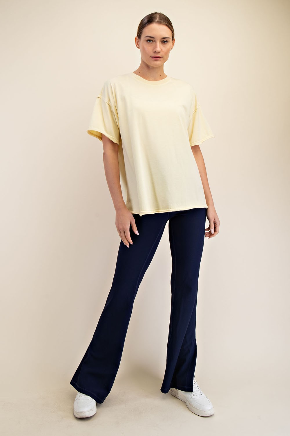 Yellow Boxy Raw Edge Short Sleeve Tee