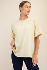 Yellow Boxy Raw Edge Short Sleeve Tee