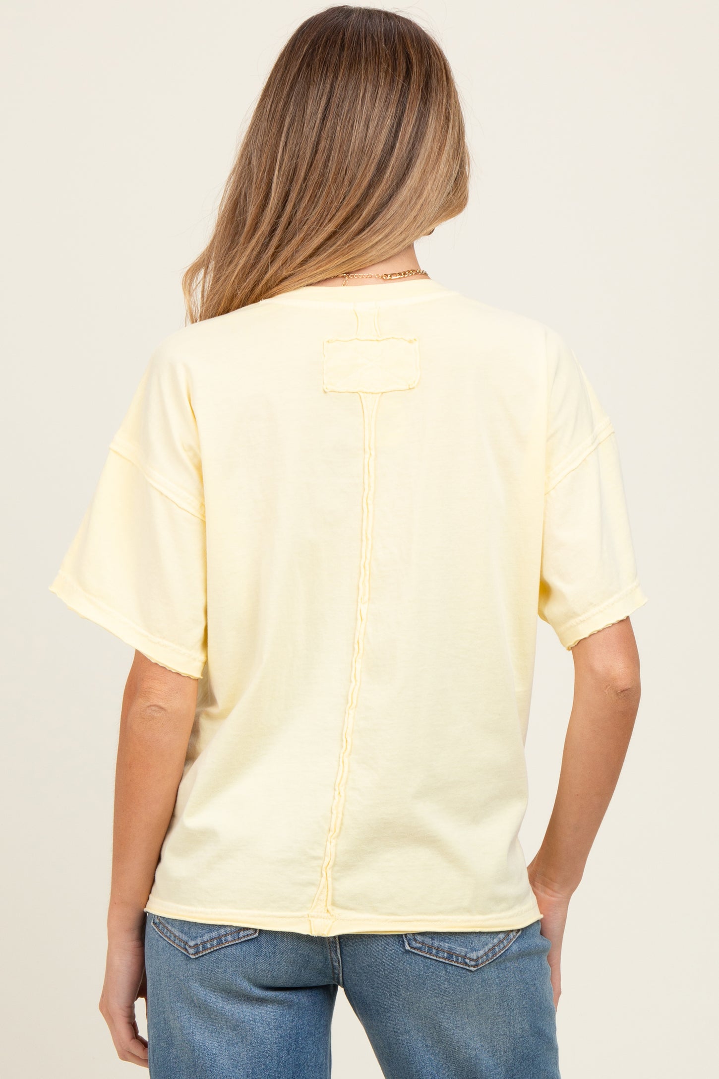 Yellow Boxy Raw Edge Maternity Short Sleeve Tee