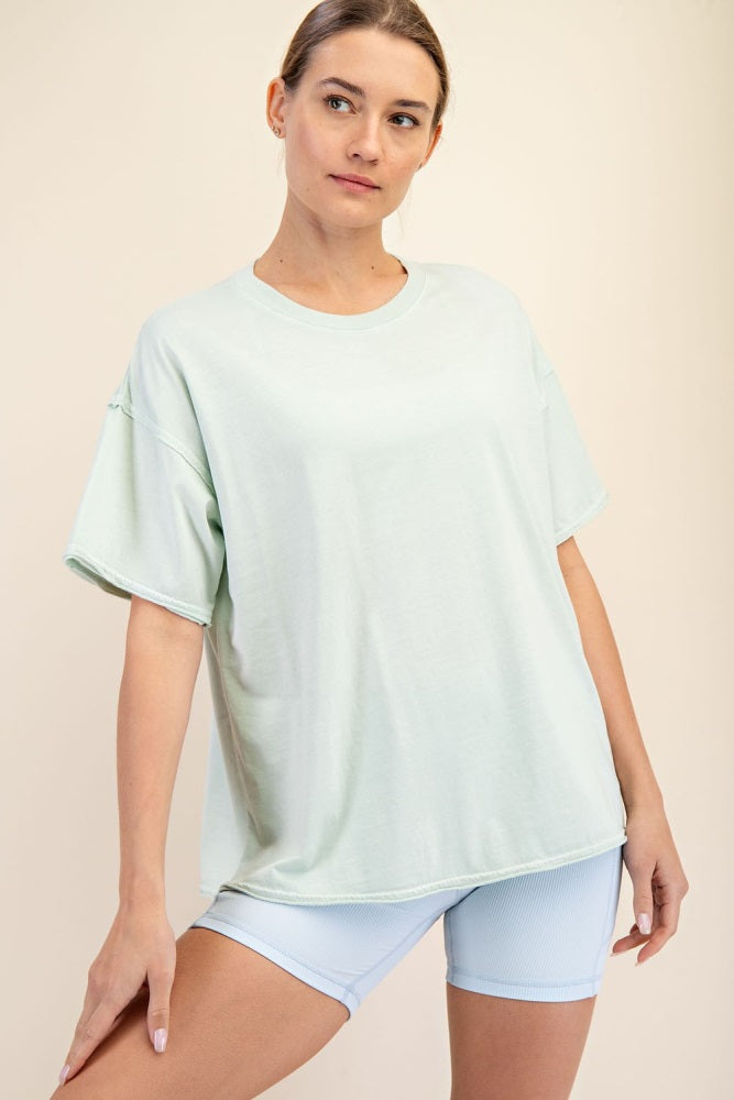 Mint Boxy Raw Edge Maternity Short Sleeve Tee