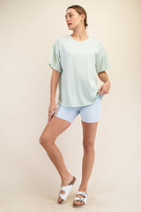 Mint Boxy Raw Edge Short Sleeve Tee