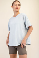Light Blue Boxy Raw Edge Maternity Short Sleeve Tee