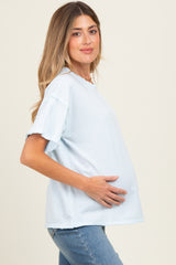 Light Blue Boxy Raw Edge Maternity Short Sleeve Tee