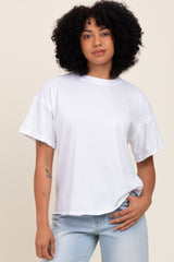 White Boxy Raw Edge Short Sleeve Tee