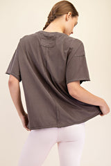 Mocha Boxy Raw Edge Short Sleeve Tee