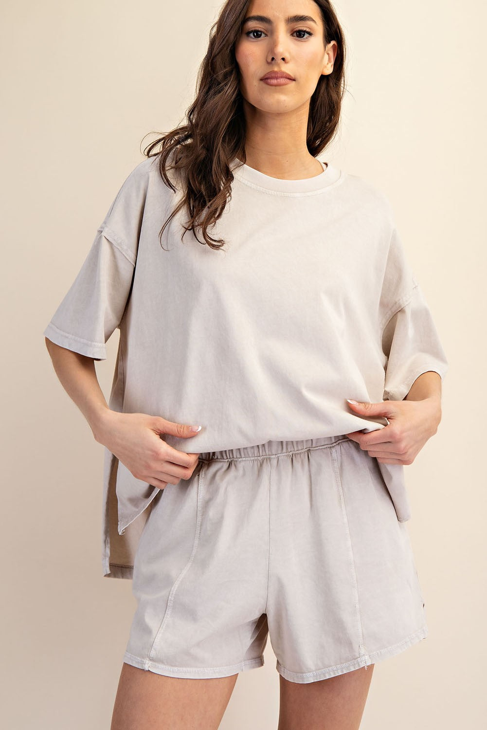 Taupe Hidden Drawstring Shorts