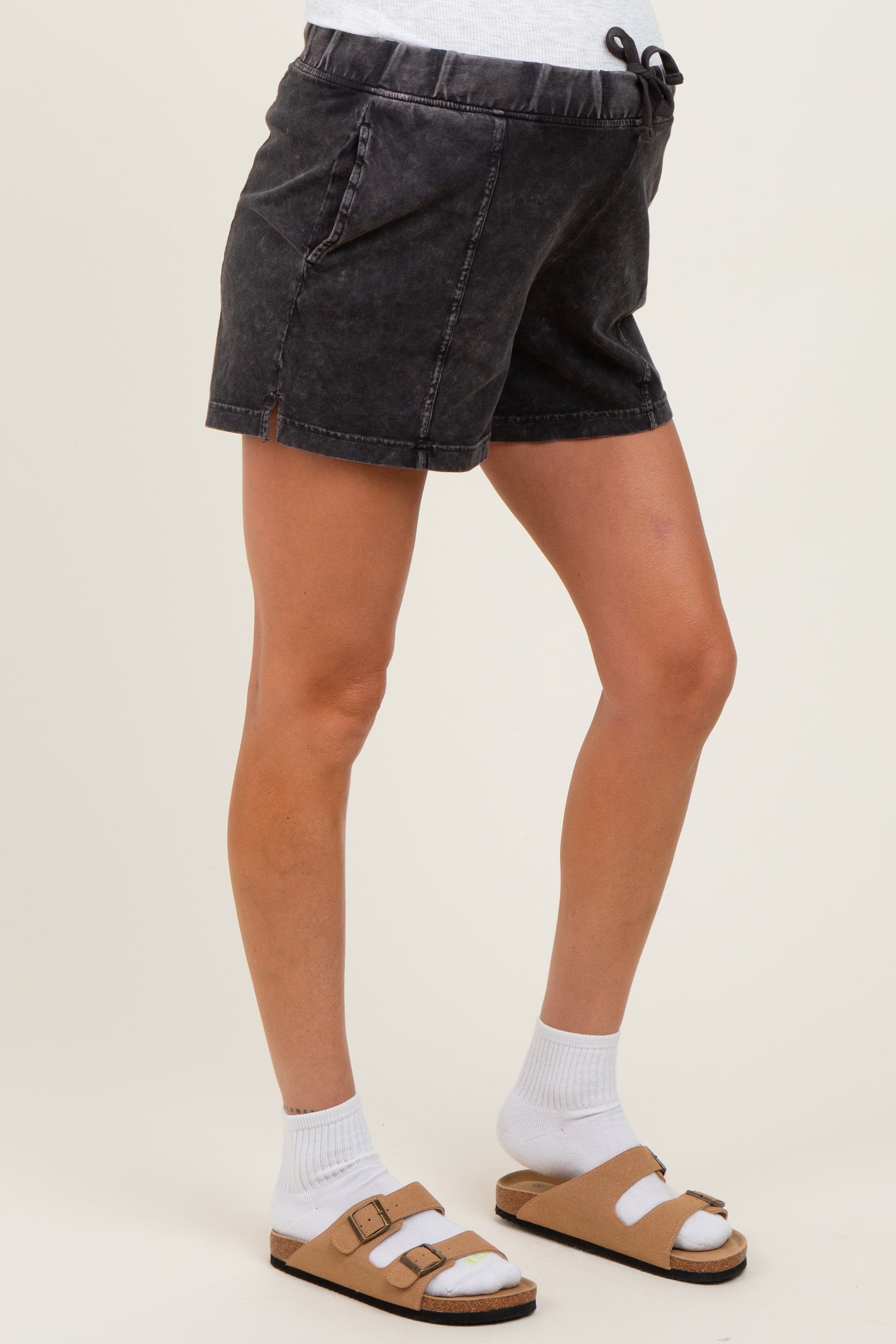 Black Hidden Drawstring Maternity Shorts