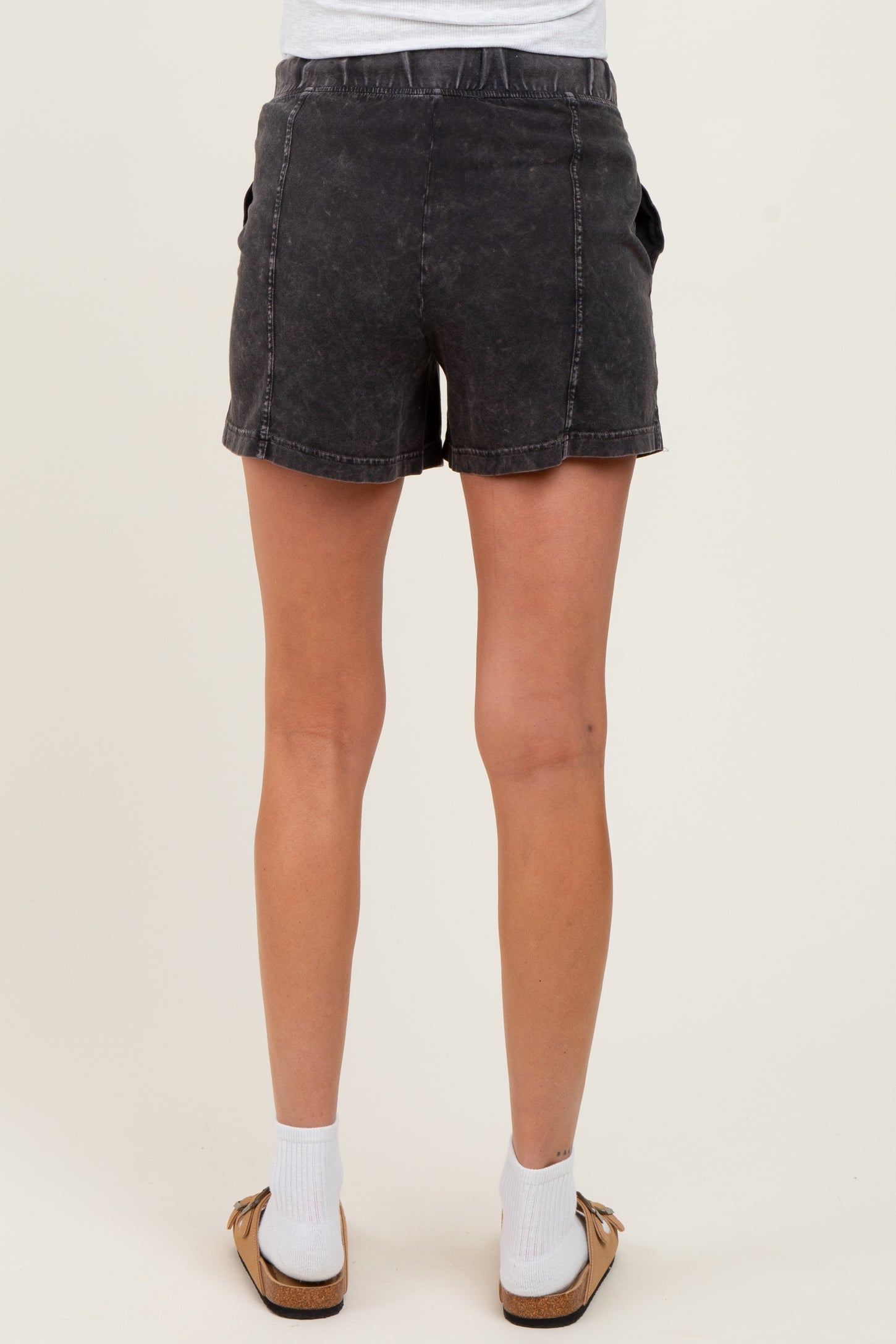 Black Hidden Drawstring Maternity Shorts