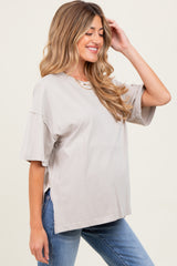Light Grey Washed Oversized Boxy Maternity Tee