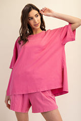 Fuchsia Washed Oversized Boxy Maternity Tee
