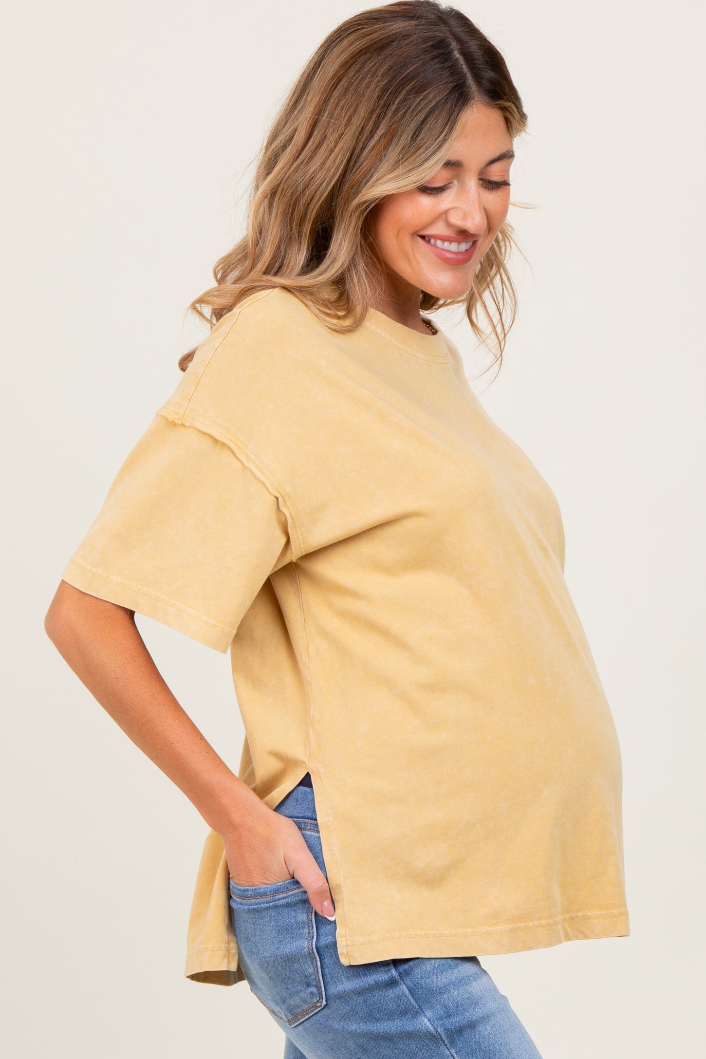 Yellow Washed Oversized Boxy Maternity Tee
