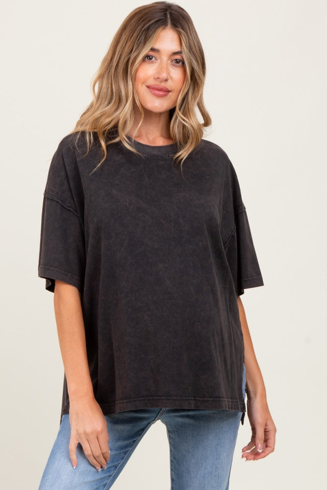 Black Washed Oversized Boxy Maternity Tee