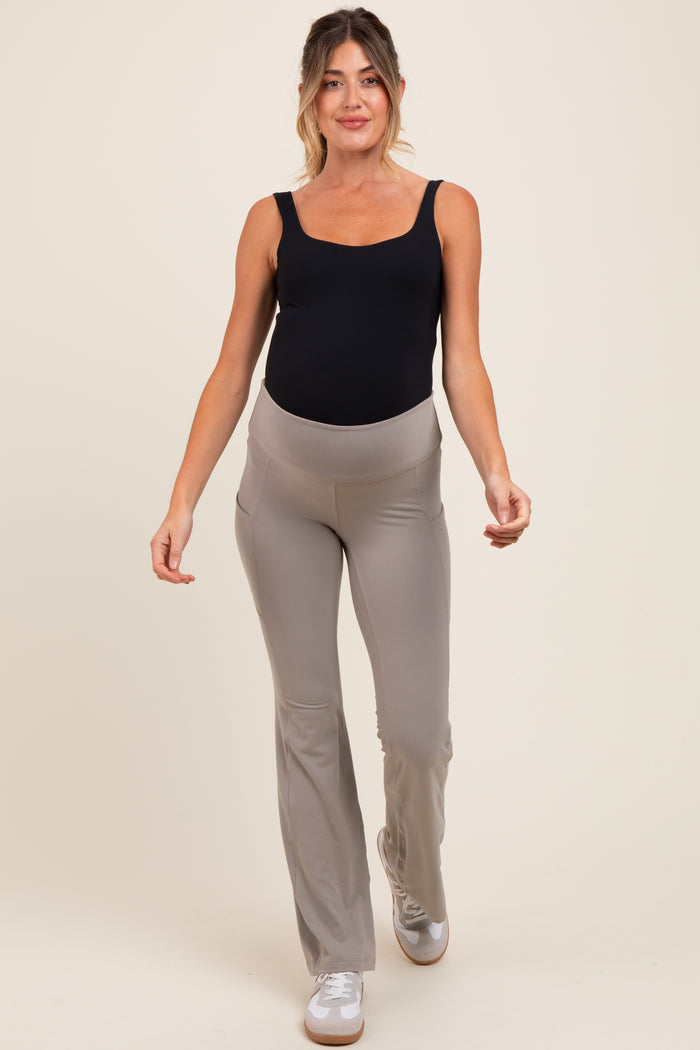 Taupe Active Pocket Flared Maternity Leggings