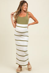 Olive Colorblock Striped Sleeveless Maternity Maxi Dress