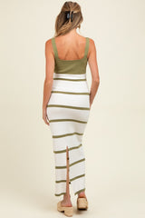 Olive Colorblock Striped Sleeveless Maternity Maxi Dress