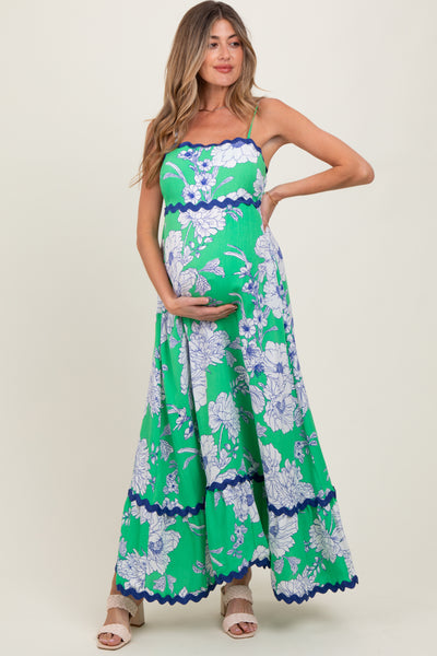green emerald velvet dress Pinkblush Green Floral Ruffle Off Shoulder Maternity Maxi Dress Large main image 0