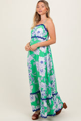 Mint Green Floral Wavy Trim Maxi Dress