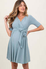 Mint Waist Tie Maternity Nursing Dress