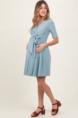 Mint Waist Tie Maternity Nursing Dress