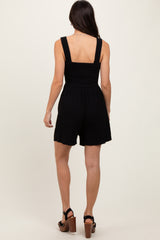 Black Ribbed Smocked Bodice Romper