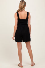 Black Ribbed Smocked Bodice Maternity Romper