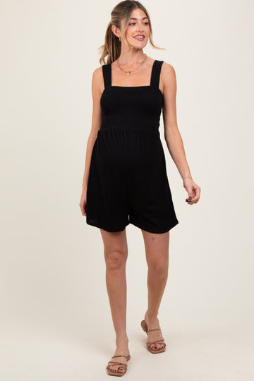Black Ribbed Smocked Bodice Maternity Romper