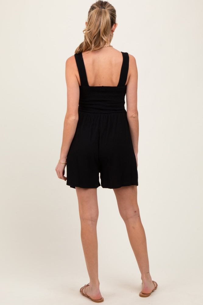 Black Ribbed Smocked Bodice Maternity Romper
